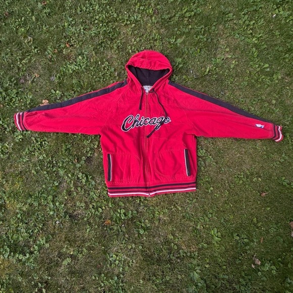 Vintage Chicago Bulls Mitchell & Ness Full Zip Hoodie XL NBA Red Black